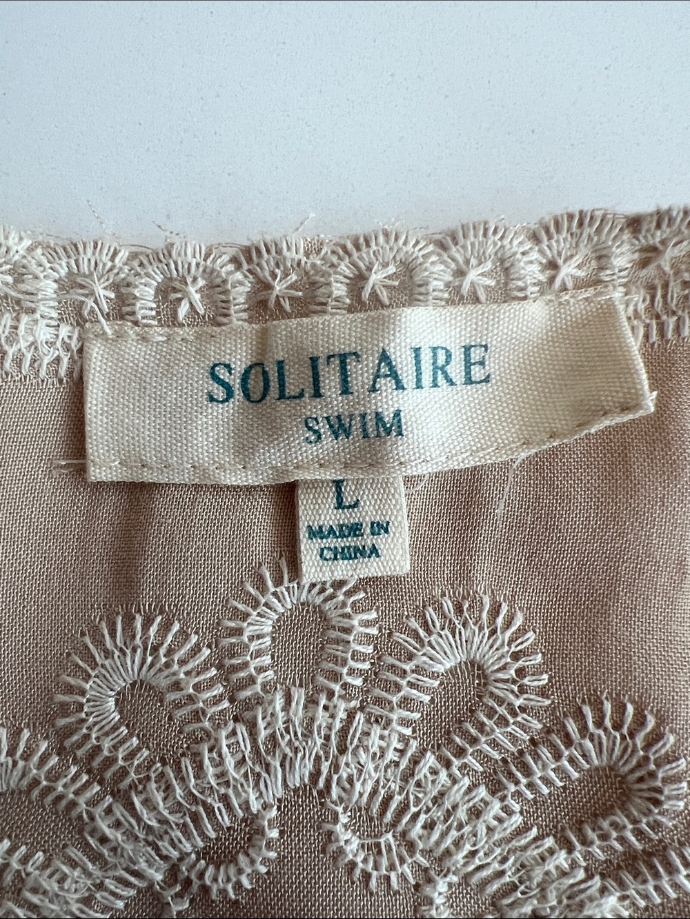 Solitaire Beige Embroidered V-Neck Women's Swim Coverup - Picture 6 of 9